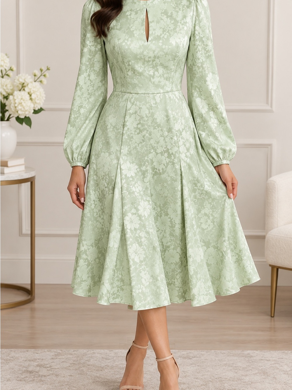 Emma & Michele Soft Mint Green Floral Midi Dress